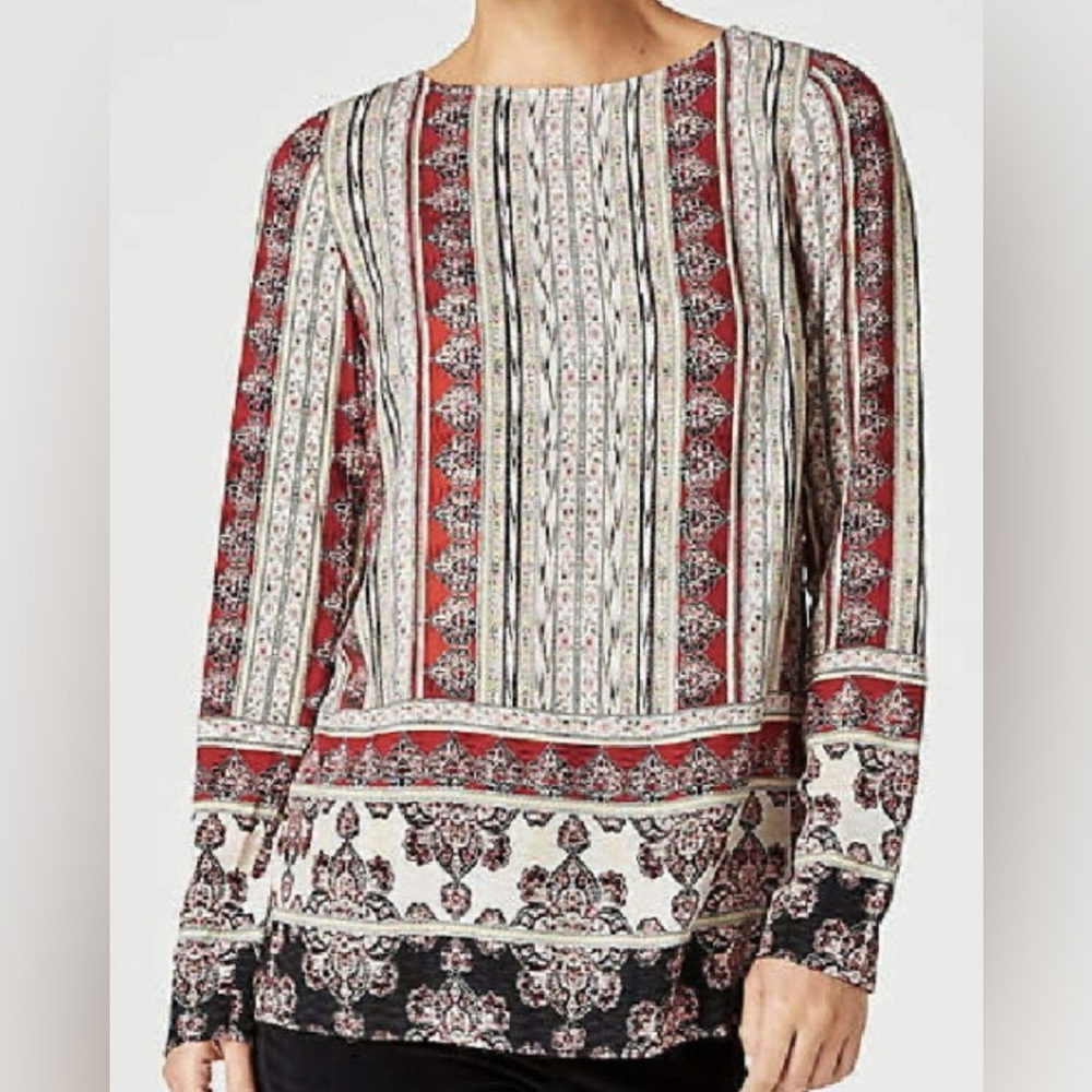 J. Jill Long Sleeve Tunic Boho Top Multicolor Floral Print Women’s Size Large